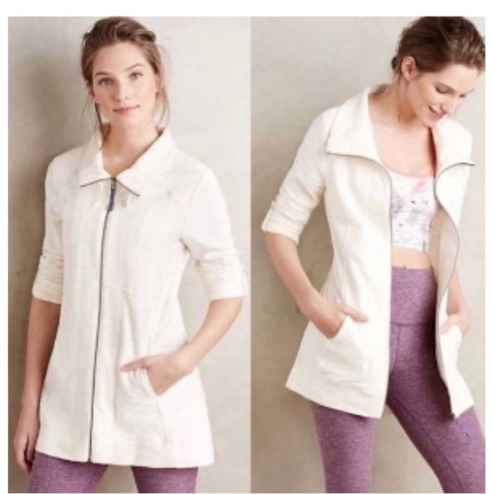 Anthropologie Saturday Sunday Quinn Textured Ivory Zip Sweater Jacket Small